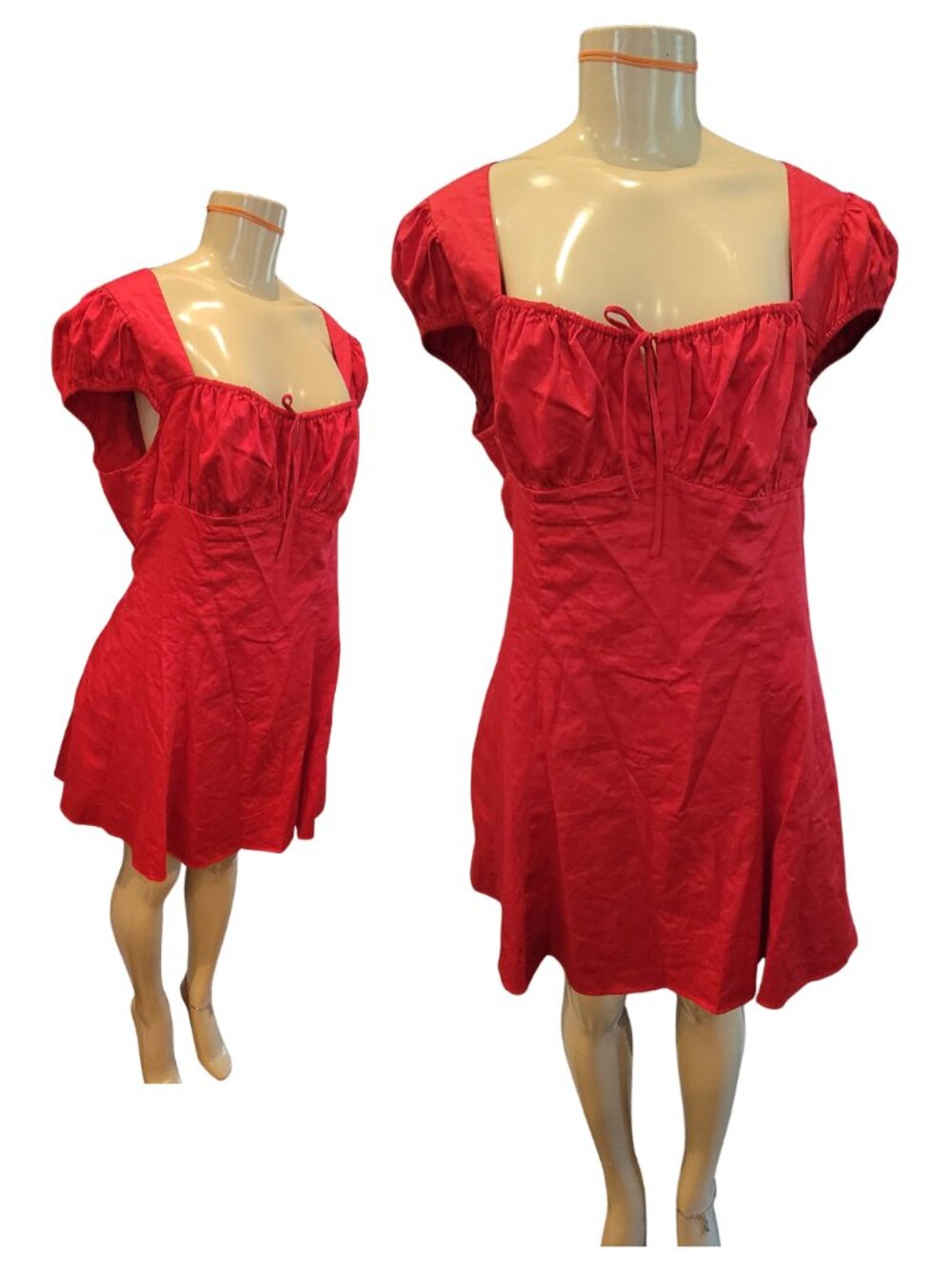 ASTR The Label Red Milkmaid Square Neck Empire Waist Mini Dress - Picture 2 of 14